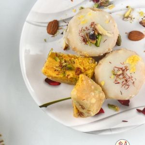 Traditional Surati Ghari filled with mawa, almond and pistachio
